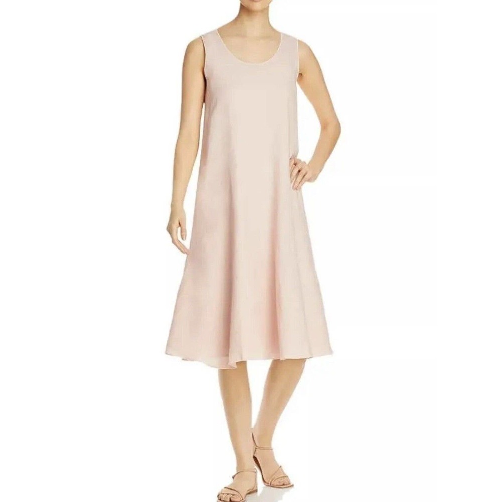 Eileen Fisher Organic Handkerchief Linen Powder Pink Tank Dress W/Slip $248 - Picture 3 of 14